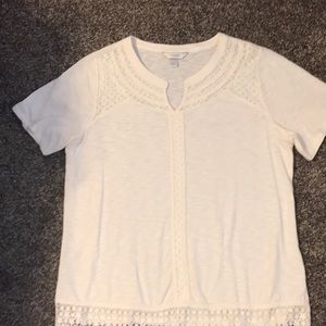 C J Banks Cream shirt with lace inserts.